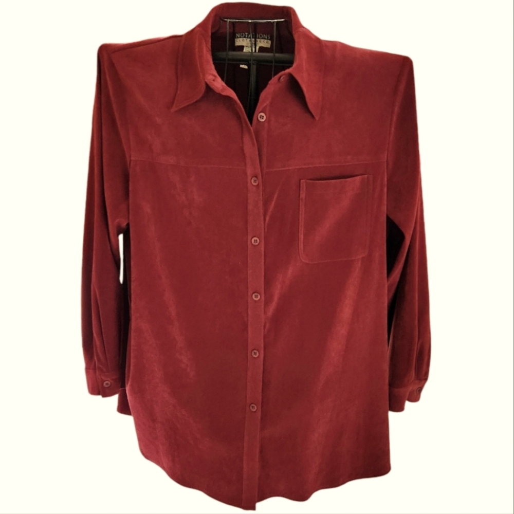 Notations Faux Suede Shirt Jacket Soft & Silky Side Notches Easy Care Like New